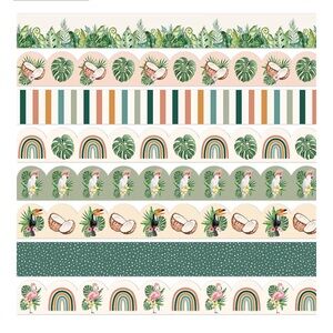 Whaline 82ft Tropical Party Border Strips - Green, Cream, Pink